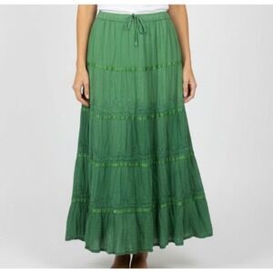 RETRO Kelly Green Tiered Maxi Skirt Boho Festival  2X Fairy Grunge Cottagecore